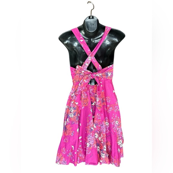 Free People Let The Sunshine In Printed pink Floral Strap Flare Dress sz XS - Picture 7 of 12